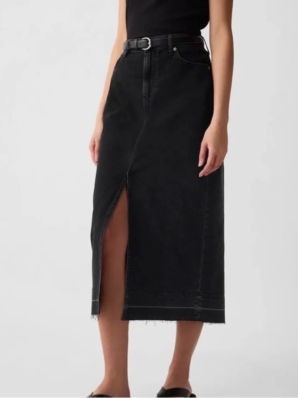 GAP Black Wash Denim Midi Skirt